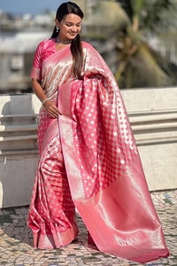 Checkerboard Silver Zari Banarasi Soft Silk Saree with Woven Pallu in Eight Bright Shades  in Surat