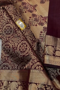 Chocolate Brown Banarasi Soft Silk Saree with Beige Zari Medallion Brocade and Woven Border  in Surat