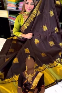 Chocolate Brown Banarasi Soft Silk Saree with Gold Square Buttas and Temple Chariot Motif Pallu  in Surat