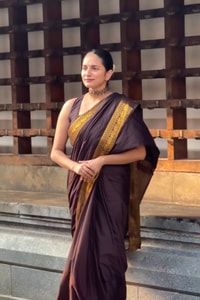 Chocolate Brown Banarasi Soft Silk Saree with Plain Body and Wide Gold Zari Border  in Surat
