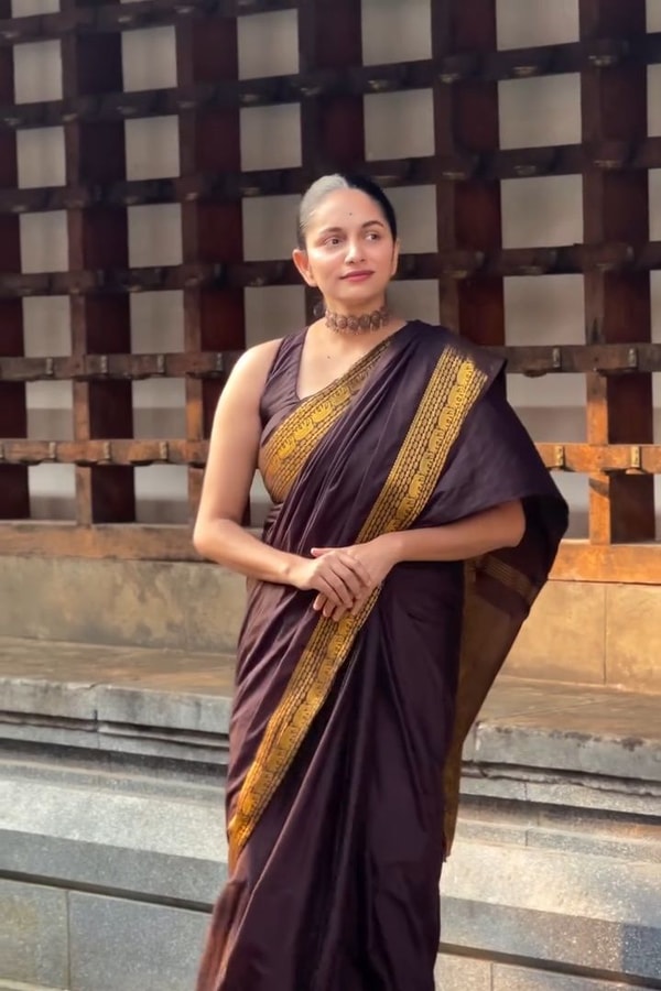 Chocolate Brown Banarasi Soft Silk Saree with Plain Body and Wide Gold Zari Border  in Surat