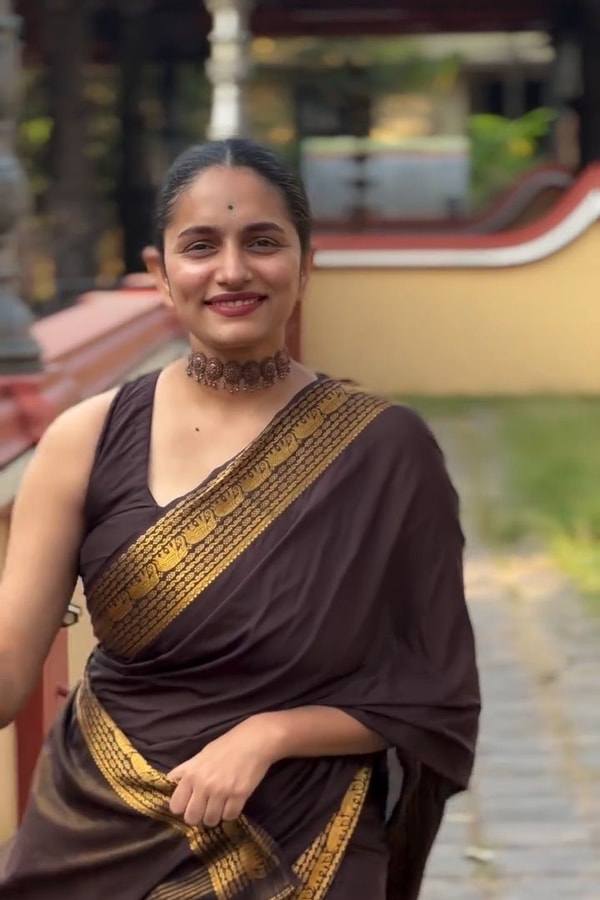 Chocolate Brown Banarasi Soft Silk Saree with Plain Body and Wide Gold Zari Border  in Surat