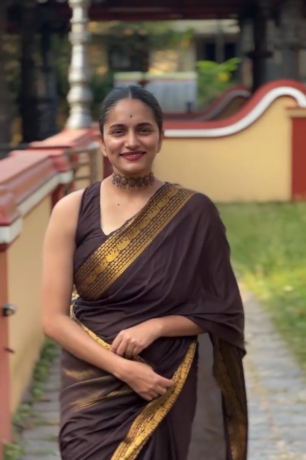 Chocolate Brown Banarasi Soft Silk Saree with Plain Body and Wide Gold Zari Border  in Surat