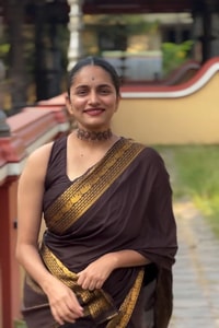 Chocolate Brown Banarasi Soft Silk Saree with Plain Body and Wide Gold Zari Border  in Surat
