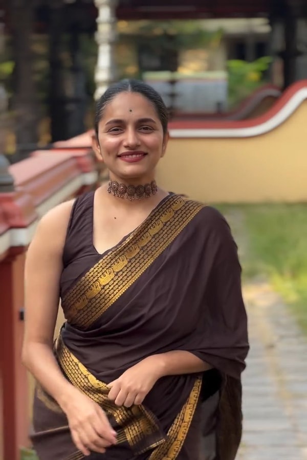 Chocolate Brown Banarasi Soft Silk Saree with Plain Body and Wide Gold Zari Border  in Surat