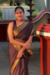 Chocolate Brown Banarasi Soft Silk Saree with Plain Body and Wide Gold Zari Border  in Surat video 1