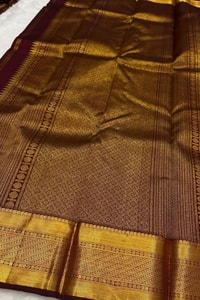 Chocolate Maroon Banarasi Soft Silk Saree with All-Over Gold Leaf Buttas and Zari Pallu  in Surat