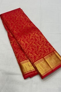 Classic Red Banarasi Soft Silk Saree with Jacquard Zari Creeper Weave and Gold Border  in Surat