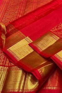Classic Red Banarasi Soft Silk Saree with Jacquard Zari Creeper Weave and Gold Border  in Surat
