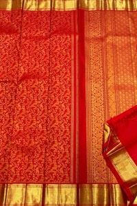 Classic Red Banarasi Soft Silk Saree with Jacquard Zari Creeper Weave and Gold Border  in Surat