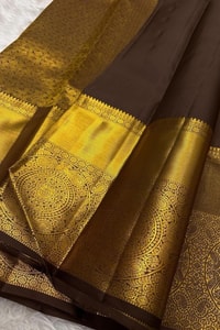 Coffee Brown Banarasi Soft Silk Saree with Broad Gold Zari Border and Brocade Pallu  in Surat