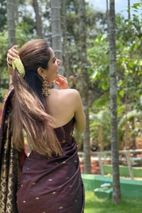 Coffee Brown Banarasi Soft Silk Saree with Contrast Rust Zari Border and Gold Butta Body  in Surat