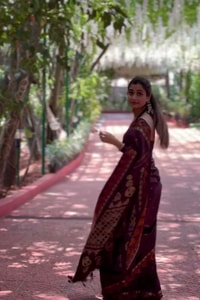 Coffee Brown Banarasi Soft Silk Saree with Contrast Rust Zari Border and Gold Butta Body  in Surat video 1