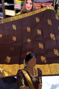 Coffee Brown Banarasi Soft Silk Saree with Gold Floral Zari Buttas and Broad Gold Pallu  in Surat