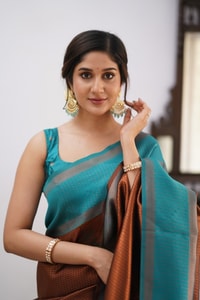 Colour Block Banarasi Soft Silk Saree with Copper Zari Lines and Wide Contrast Border  in Surat