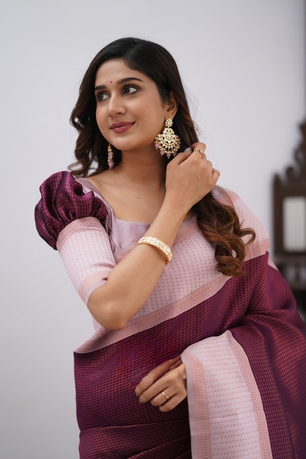 Colour Block Banarasi Soft Silk Saree with Copper Zari Lines and Wide Contrast Border  in Surat