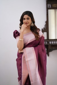 Colour Block Banarasi Soft Silk Saree with Copper Zari Lines and Wide Contrast Border  in Surat