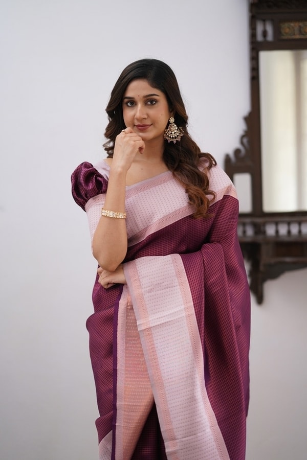Colour Block Banarasi Soft Silk Saree with Copper Zari Lines and Wide Contrast Border  in Surat