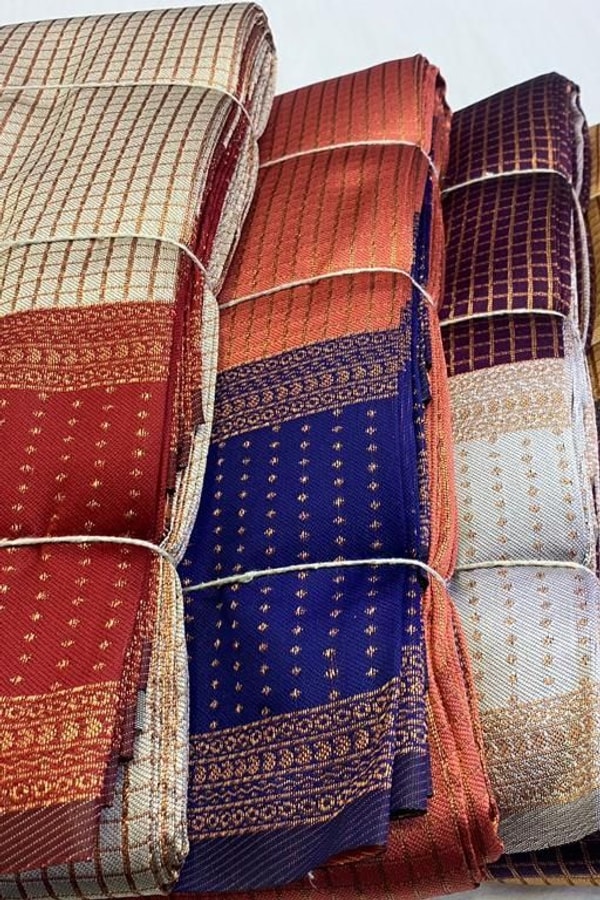 Colour Block Banarasi Soft Silk Saree with Copper Zari Lines and Wide Contrast Border  in Surat