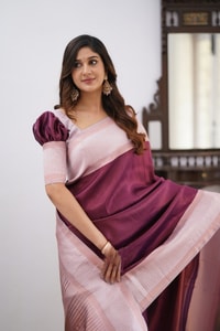Colour Block Banarasi Soft Silk Saree with Copper Zari Lines and Wide Contrast Border  in Surat