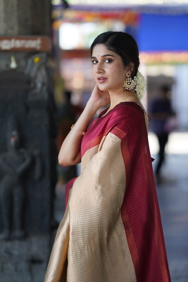 Colour Block Banarasi Soft Silk Saree with Copper Zari Lines and Wide Contrast Border  in Surat
