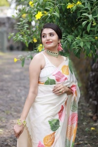 Colourful Leaf Motif Banarasi Soft Silk Saree with Gold and Copper Zari in Off-White and Black  in Surat