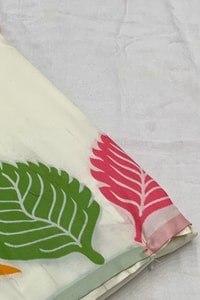 Colourful Leaf Motif Banarasi Soft Silk Saree with Gold and Copper Zari in Off-White and Black  in Surat