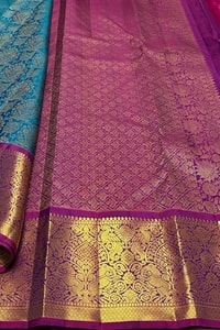 Contrast Border Banarasi Soft Silk Saree with Jacquard Zari Brocade in Teal and Purple  in Surat