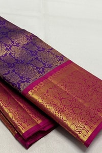 Contrast Border Banarasi Soft Silk Saree with Jacquard Zari Brocade in Teal and Purple  in Surat