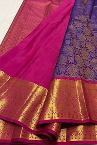 Contrast Border Banarasi Soft Silk Saree with Jacquard Zari Brocade in Teal and Purple  in Surat