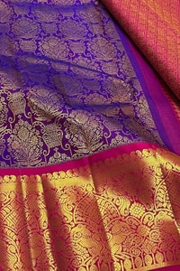 Contrast Border Banarasi Soft Silk Saree with Jacquard Zari Brocade in Teal and Purple  in Surat