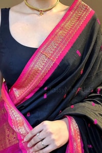 Contrast Border Banarasi Soft Silk Saree with Zari Buttis in Five Two-Tone Combinations  in Surat