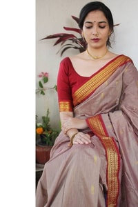 Contrast Border Banarasi Soft Silk Saree with Zari Buttis in Five Two-Tone Combinations  in Surat