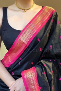 Contrast Border Banarasi Soft Silk Saree with Zari Buttis in Five Two-Tone Combinations  in Surat