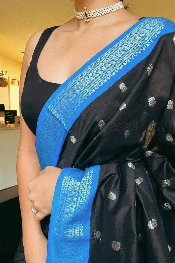 Contrast Border Banarasi Soft Silk Saree with Zari Buttis in Five Two-Tone Combinations  in Surat