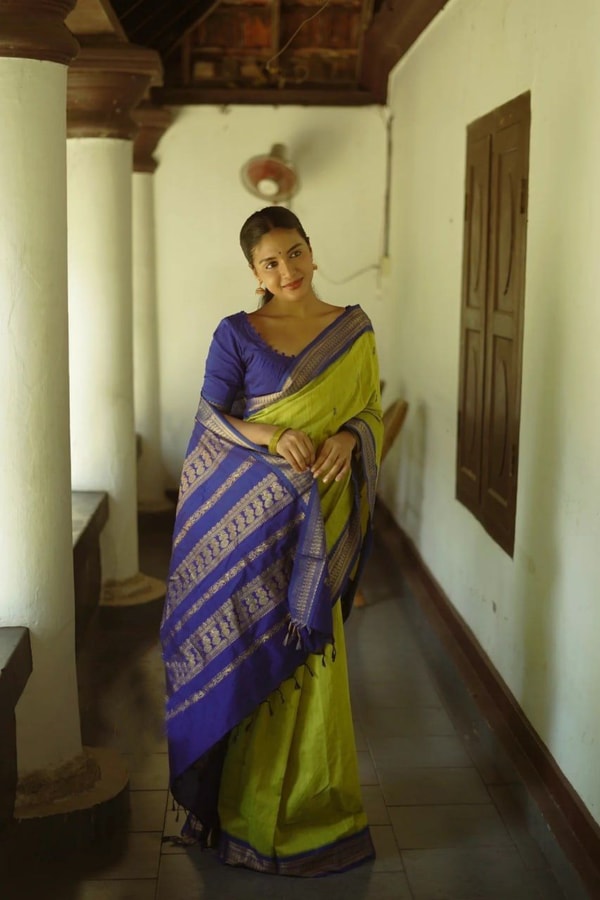 Contrast Border Banarasi Soft Silk Saree with Zari Buttis in Five Two-Tone Combinations  in Surat