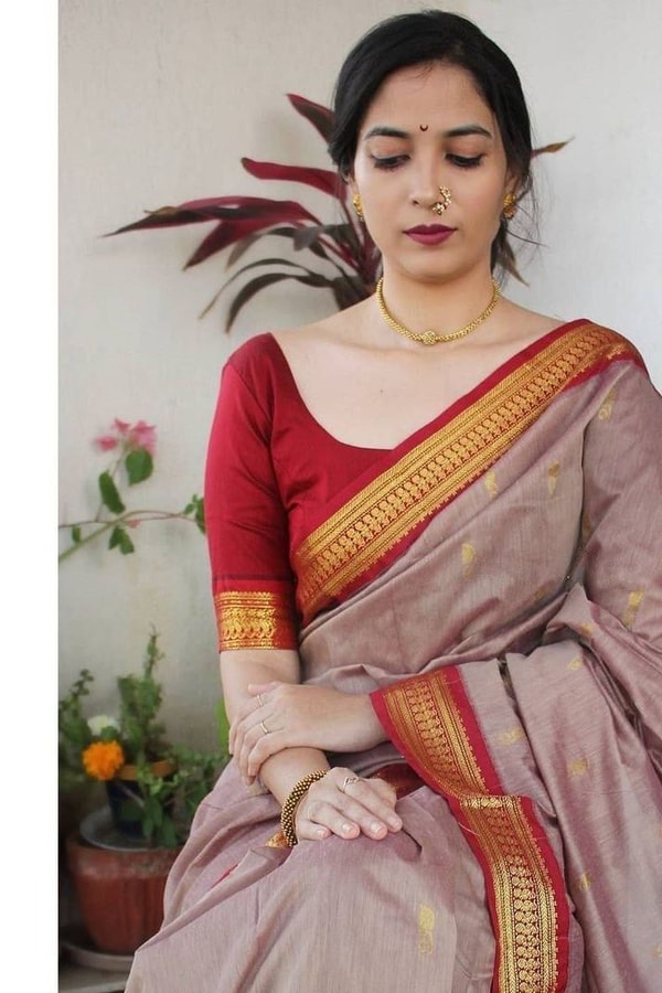 Contrast Border Banarasi Soft Silk Saree with Zari Buttis in Five Two-Tone Combinations  in Surat