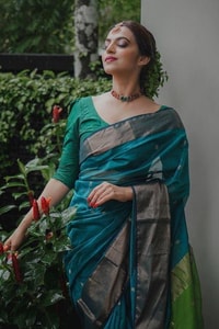 Contrast Border Banarasi Soft Silk Saree with Zari Buttis in Nine Bold Colour Pairs  in Surat