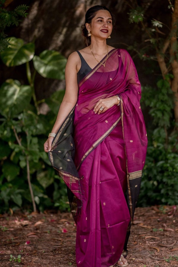 Contrast Border Banarasi Soft Silk Saree with Zari Buttis in Nine Bold Colour Pairs  in Surat