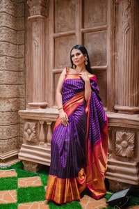 Contrast Pallu Banarasi Soft Silk Saree with Zari Buttis in Purple, Rani Pink and Green  in Surat