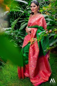 Contrast Pallu Banarasi Soft Silk Saree with Zari Buttis in Purple, Rani Pink and Green  in Surat