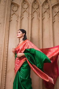 Contrast Pallu Banarasi Soft Silk Saree with Zari Buttis in Purple, Rani Pink and Green  in Surat
