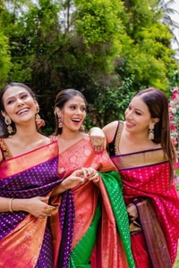 Contrast Pallu Banarasi Soft Silk Saree with Zari Buttis in Purple, Rani Pink and Green  in Surat