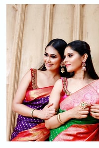 Contrast Pallu Banarasi Soft Silk Saree with Zari Buttis in Purple, Rani Pink and Green  in Surat