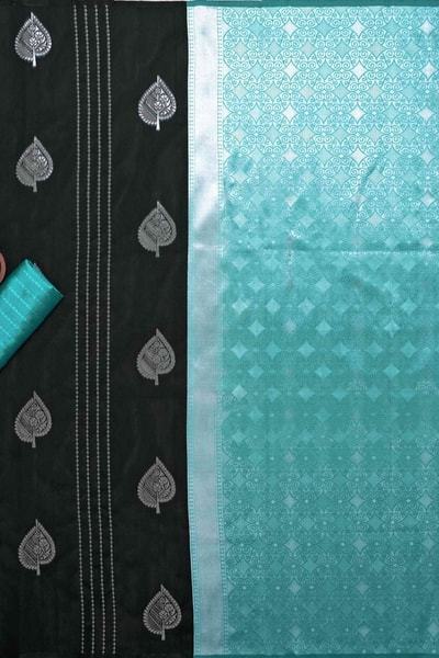 Contrast Pallu Banarasi Soft Silk Saree with Zari Leaf Buttis in Four Two-Tone Colourways in Surat