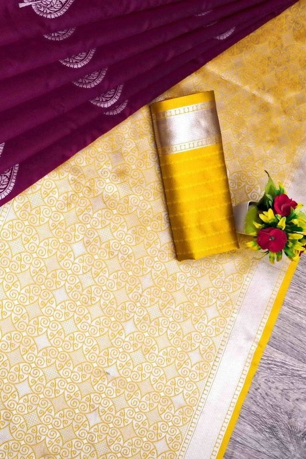Contrast Pallu Banarasi Soft Silk Saree with Zari Leaf Buttis in Four Two-Tone Colourways  in Surat