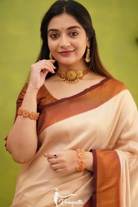 Copper Border Banarasi Soft Silk Saree in Cream, Rama and Yellow with Zari Lined Blouse  in Surat