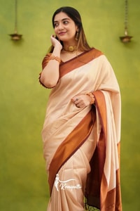 Copper Border Banarasi Soft Silk Saree in Cream, Rama and Yellow with Zari Lined Blouse  in Surat