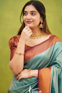Copper Border Banarasi Soft Silk Saree in Cream, Rama and Yellow with Zari Lined Blouse  in Surat