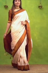 Copper Border Banarasi Soft Silk Saree in Cream, Rama and Yellow with Zari Lined Blouse  in Surat video 1